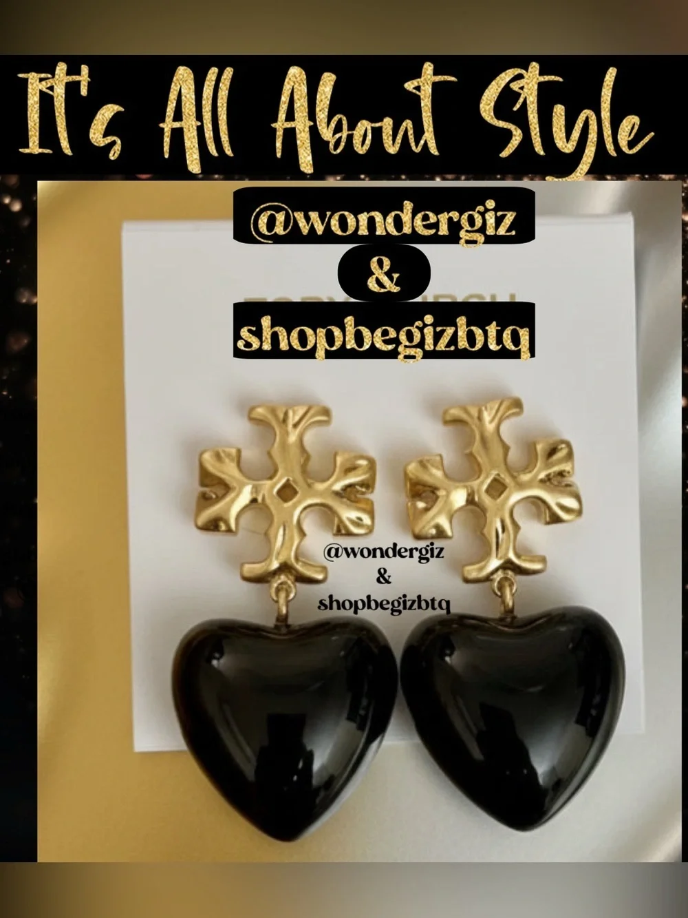 Tory Burch Authentic Roxanne Gold-Tone & Resin Heart Earrings In Black